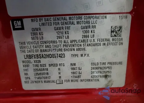 2017 Buick Envision Essence z USA, uszkodzony, nr VIN LRBFXBSA2HD097423